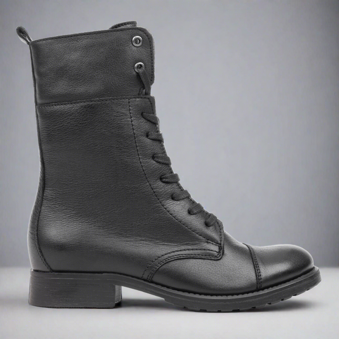 SARAH ECO LACE BOOT Black Leather Milled