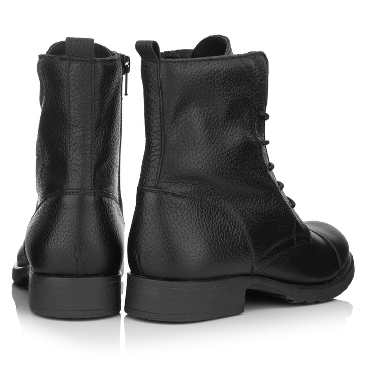 SARAH LACE UP BOOTS Black Milled Leather