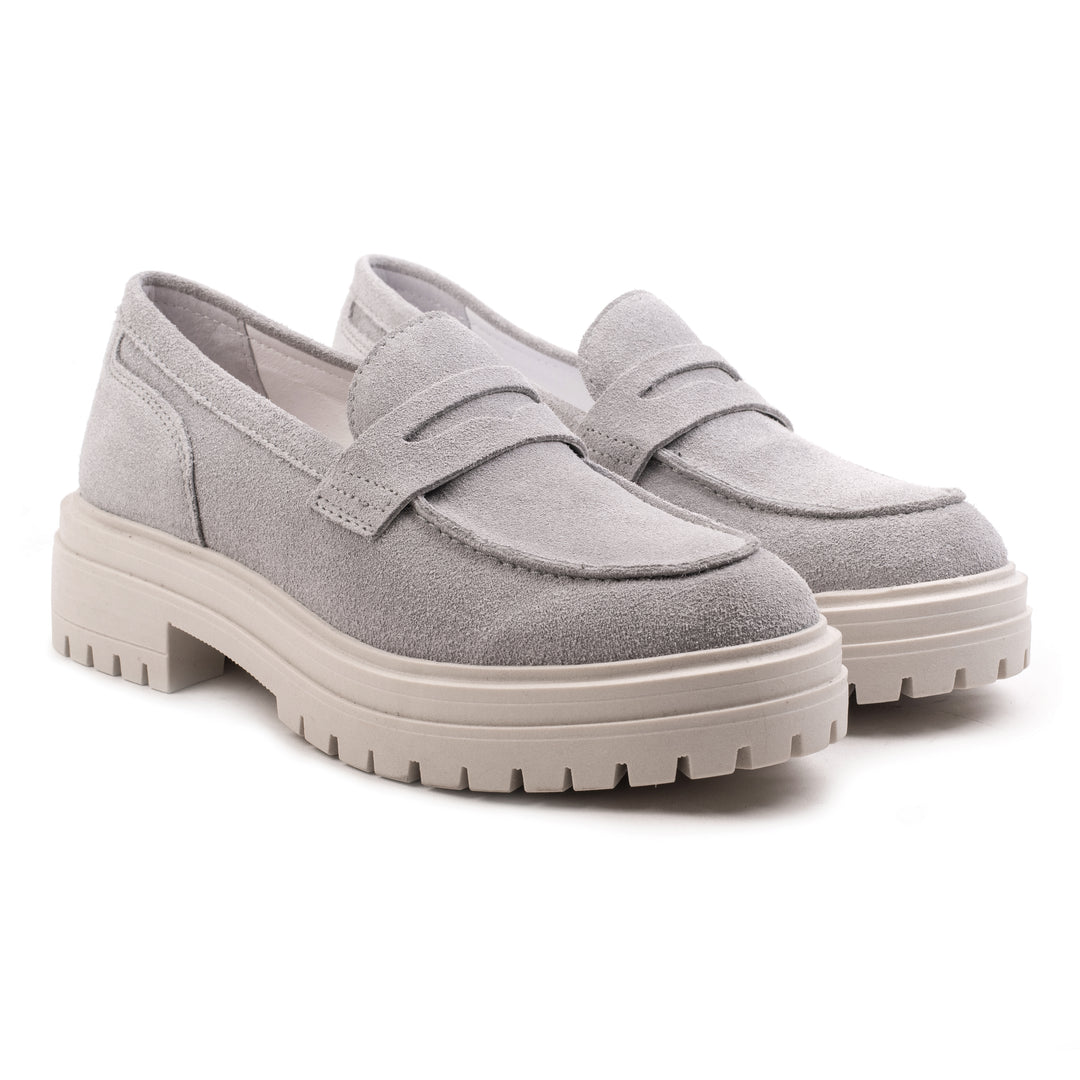 LEYTON LOAFER SADDLE Lt Grey Suede