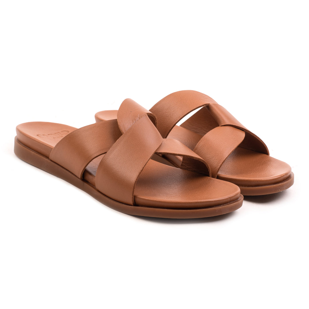 SANDAL SLIPPER WOMEN 402 Cognac Leather