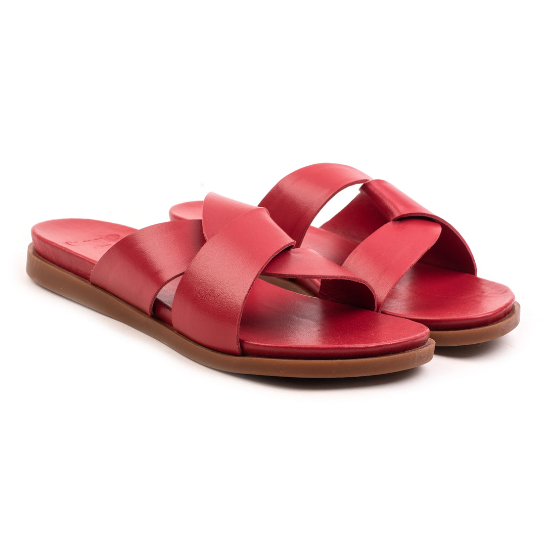 SANDAL SLIPPER WOMEN 402 Red Leather