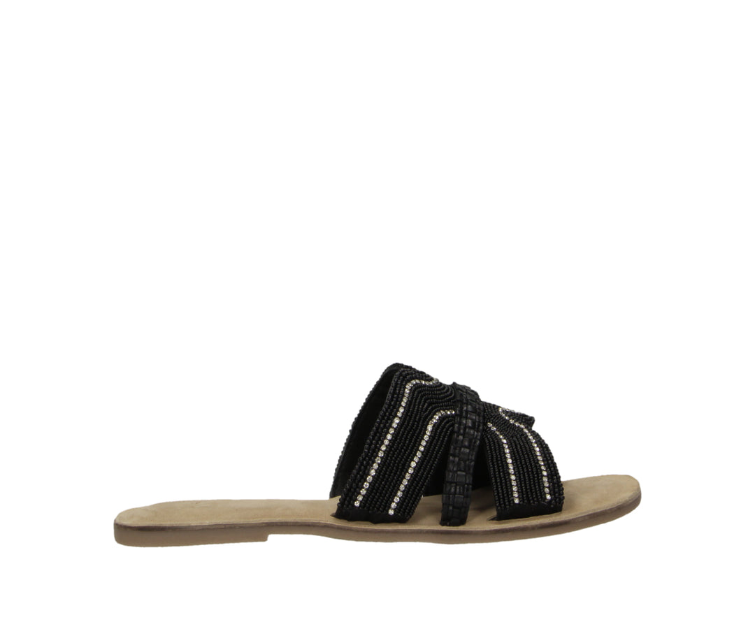 SYLA SLIPPER STRAS Black Leather