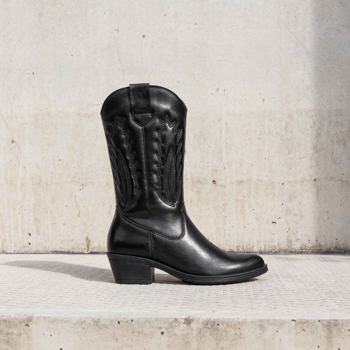 EVIE COWBOY BOOT Black leather