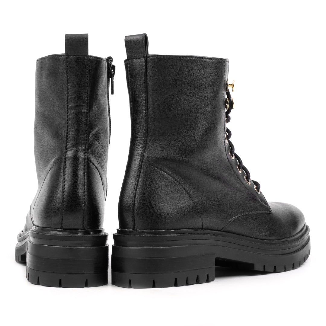 BIKER LADIES LACE UP BOOT Black Leather