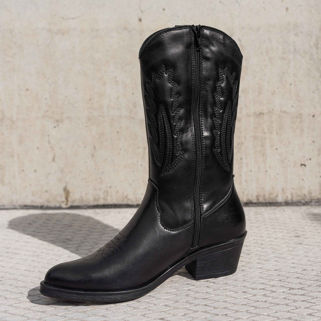 EVIE COWBOY BOOT Black leather