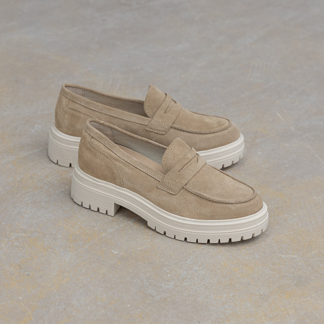 LEYTON LOAFER SADDLE Taupe Suede
