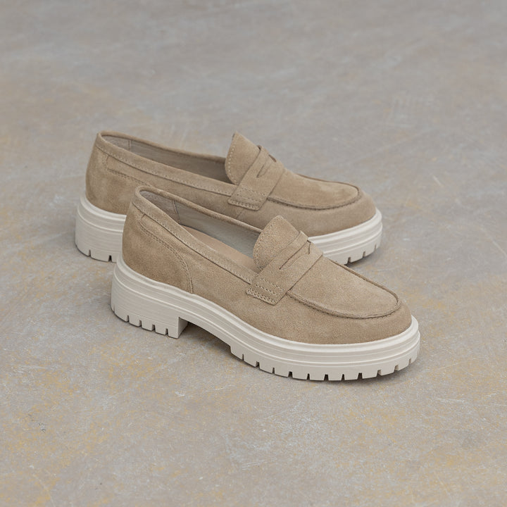 LEYTON LOAFER SADDLE Taupe Suede