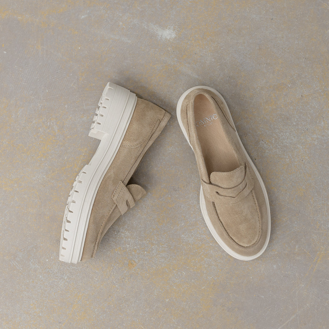 LEYTON LOAFER SADDLE Taupe Suede