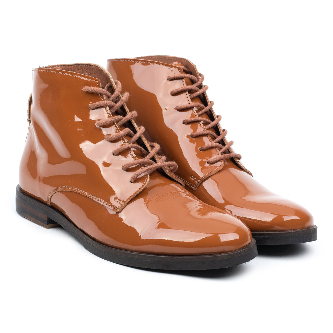 OMNIO Ghete Maro | Lidia Lace Boot Mid Cognac Leather Patent - f