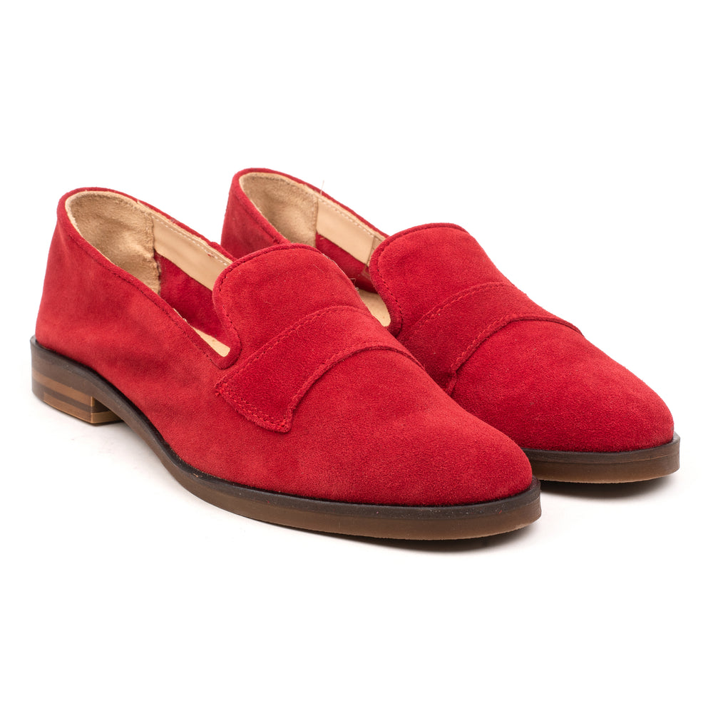 OMNIO Balerini Roșii | Leona Loafer Strap Red Leather Suede - f