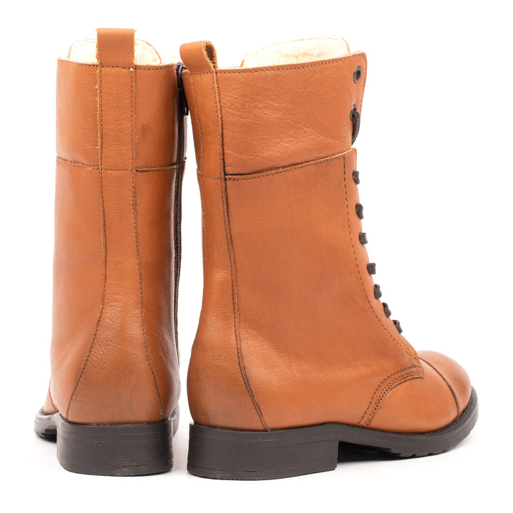 SARAH ECO LACE BOOT Cognac Leather Milled