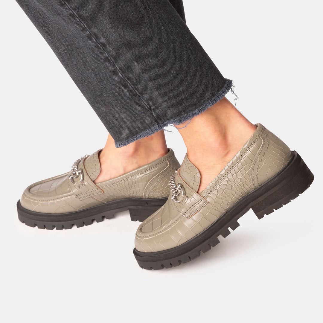FRANCIE LOAFER LADIES Green Leather Embossed