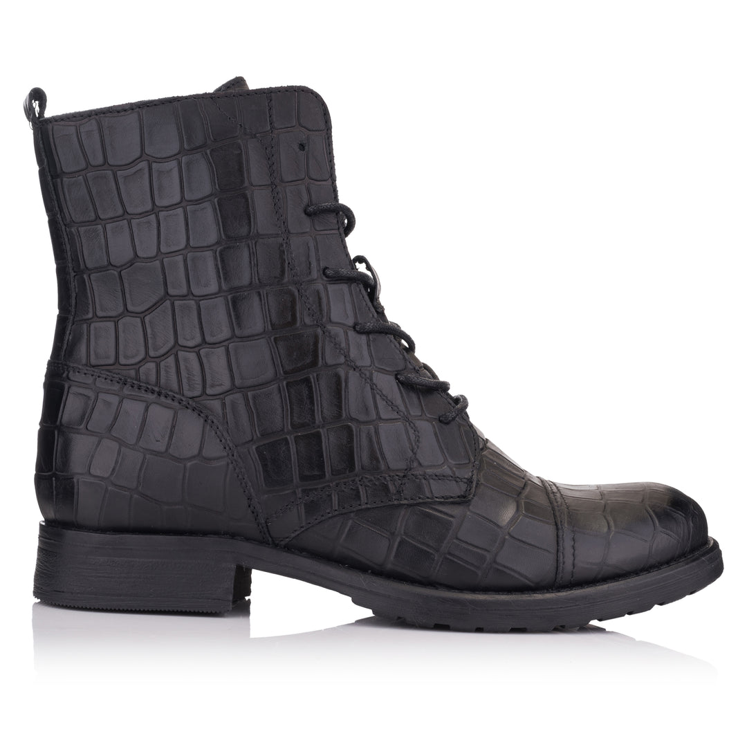 SARAH LACE UP BOOTS Black Coda Embossed