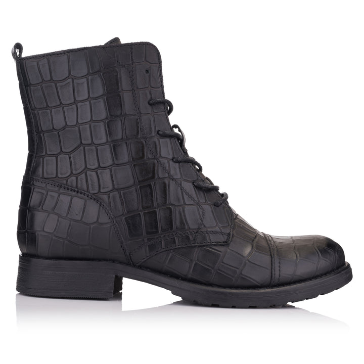SARAH LACE UP BOOTS Black Coda Embossed
