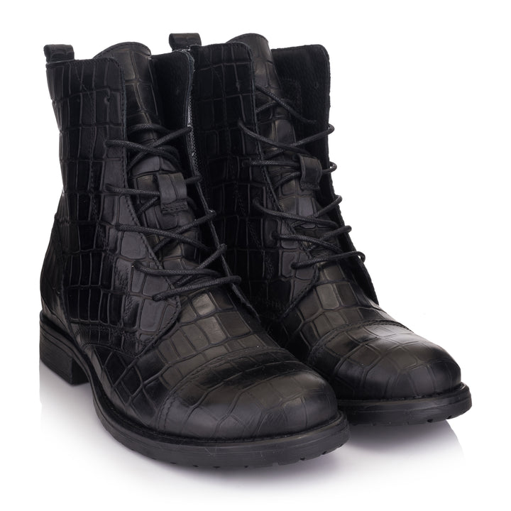 SARAH LACE UP BOOTS Black Coda Embossed