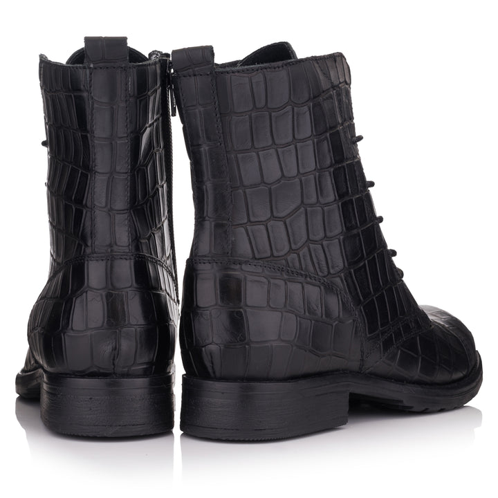 SARAH LACE UP BOOTS Black Coda Embossed