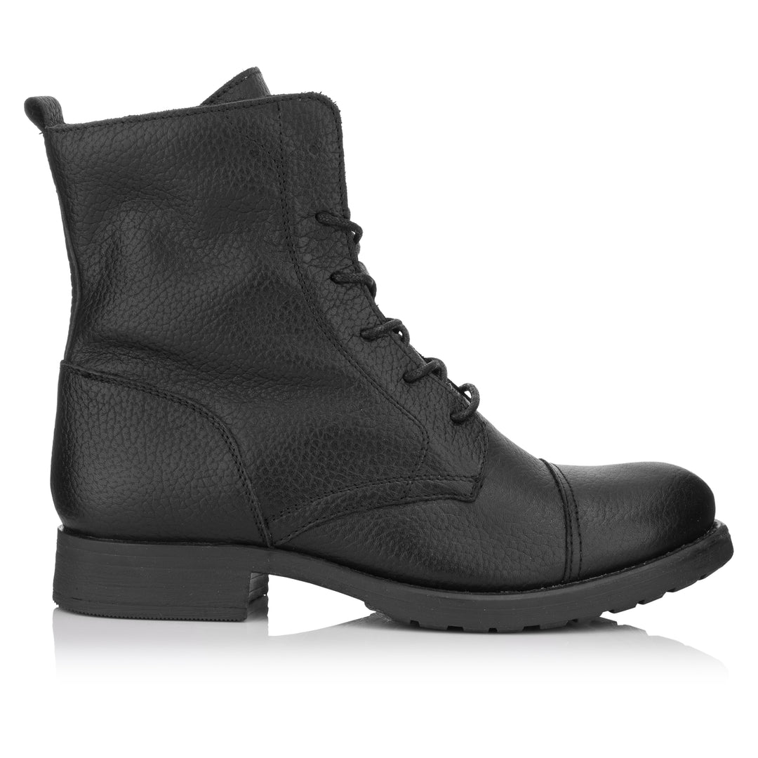 SARAH LACE UP BOOTS Black Milled Leather