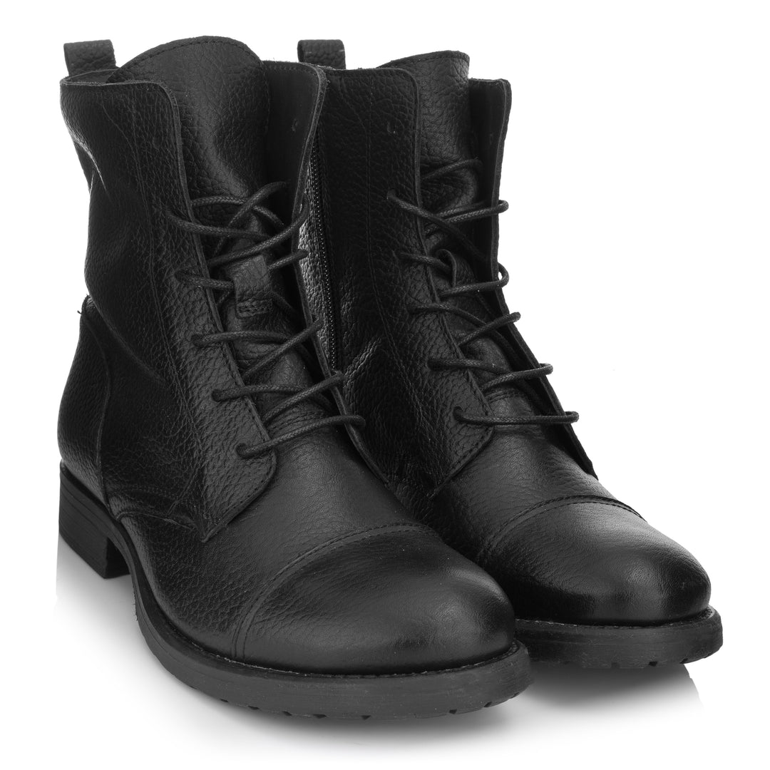 SARAH LACE UP BOOTS Black Milled Leather