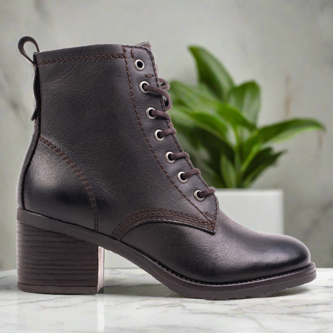 ANNIE ANKLE LACE BOOT Brown Waxed Leather