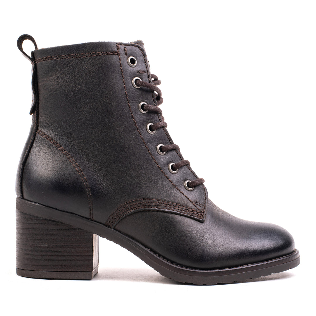 ANNIE ANKLE LACE BOOT Brown Waxed Leather