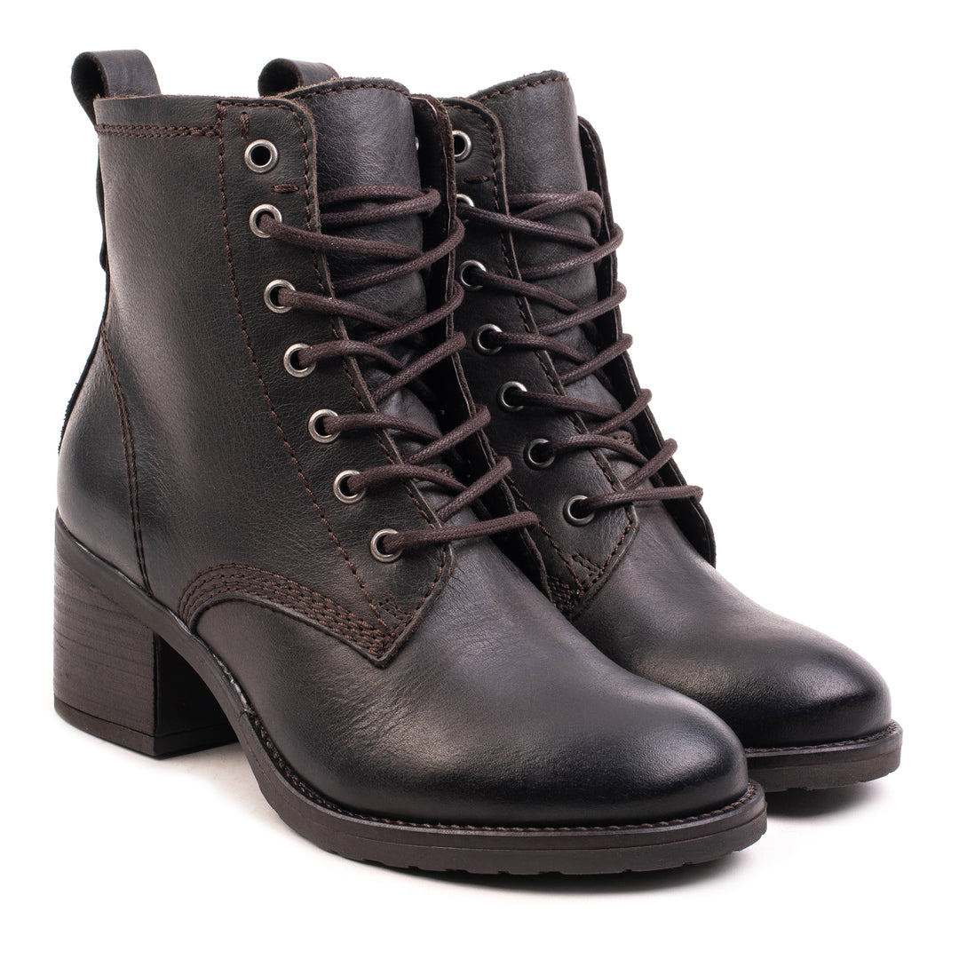ANNIE ANKLE LACE BOOT Brown Waxed Leather