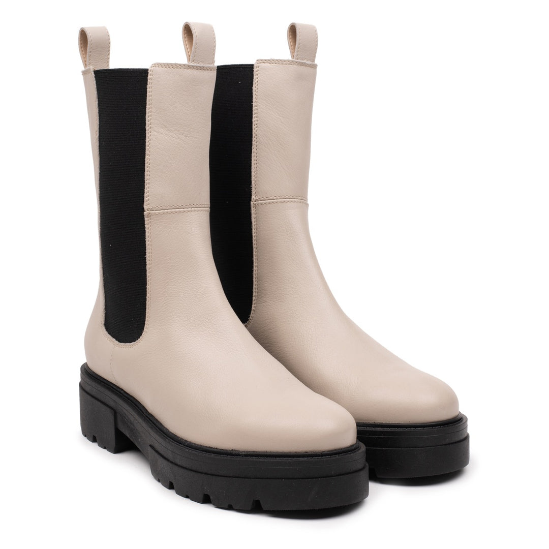 SHARI HIGH CHELSEA Beige Leather Milled