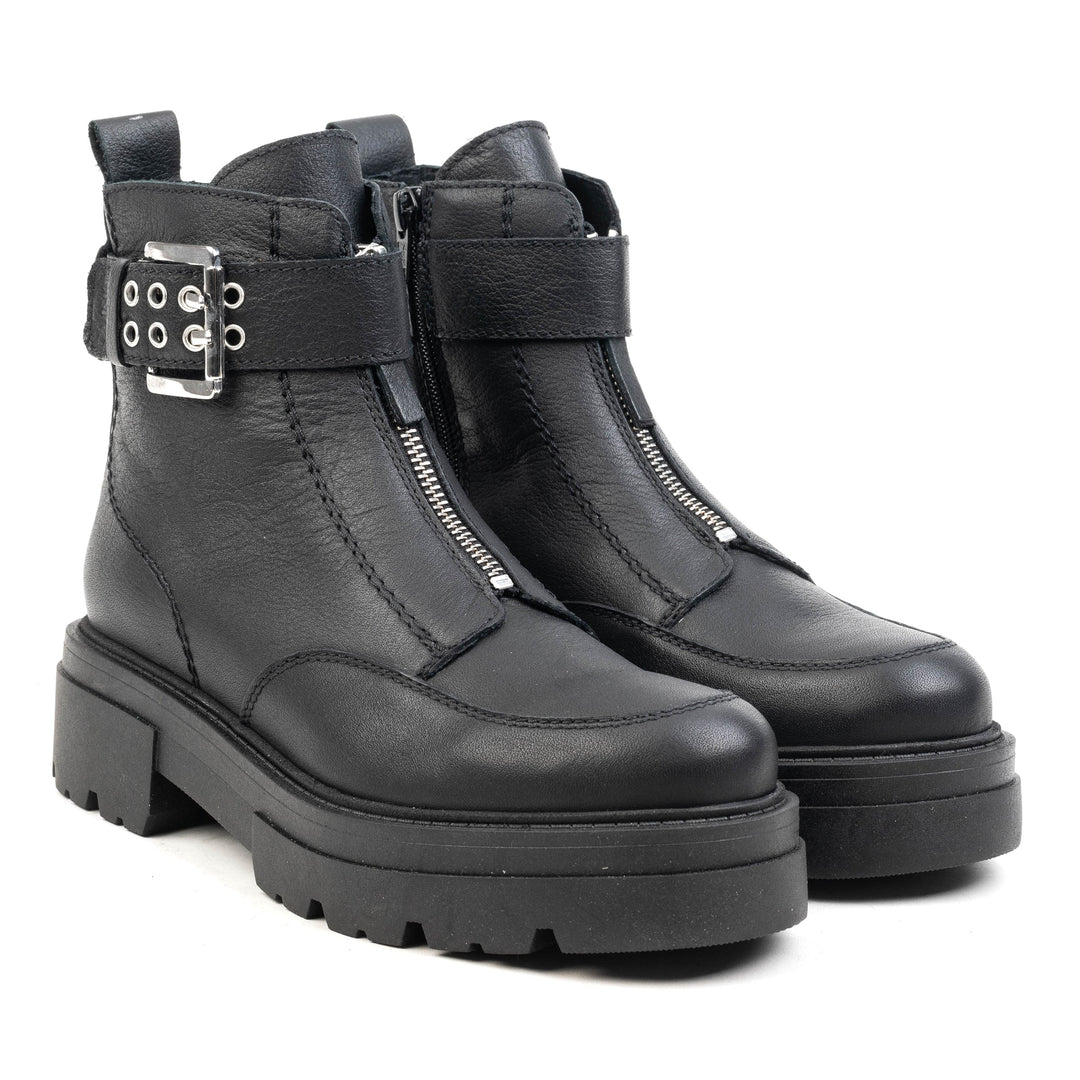 SHARI ANKLE ZIP Black Leather