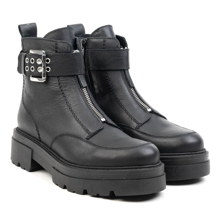 SHARI ANKLE ZIP Black Leather