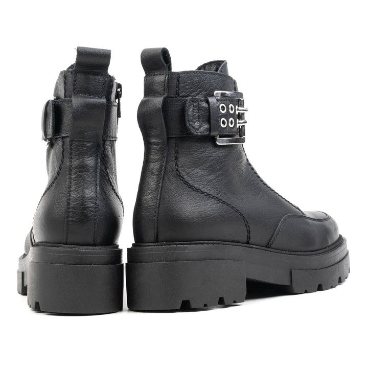 SHARI ANKLE ZIP Black Leather