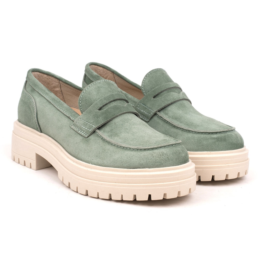 LEYTON LOAFER SADDLE Mint Leather Suede