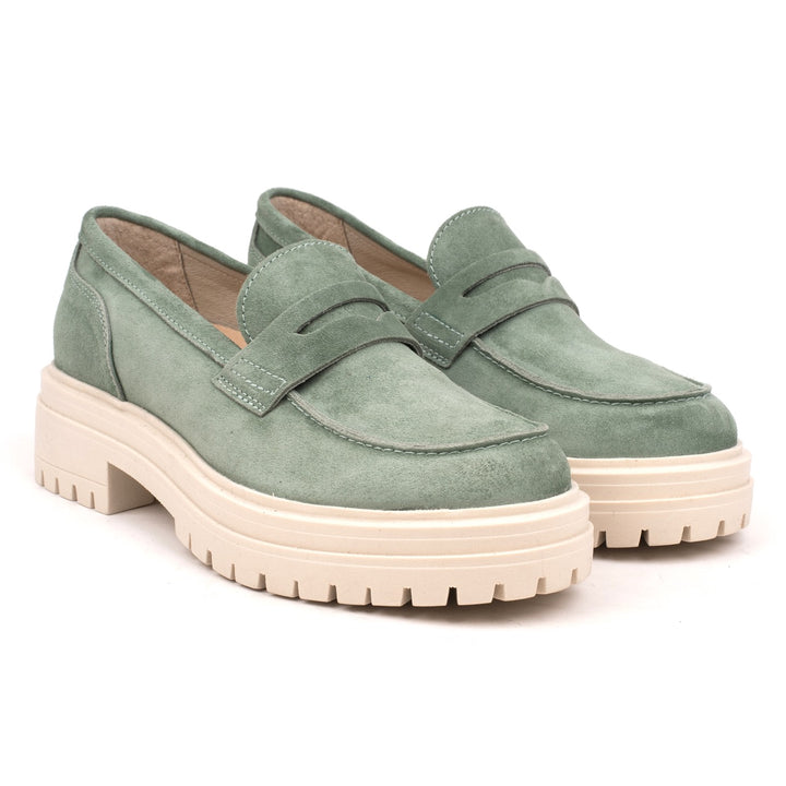 LEYTON LOAFER SADDLE Mint Leather Suede