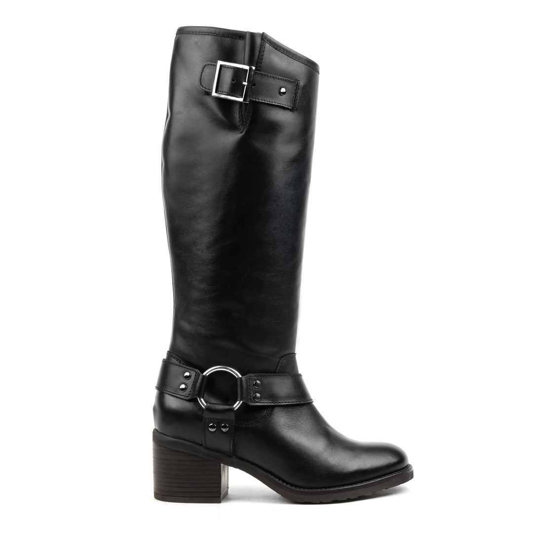 ANNIE MILAN BIKER BOOT Black Leather