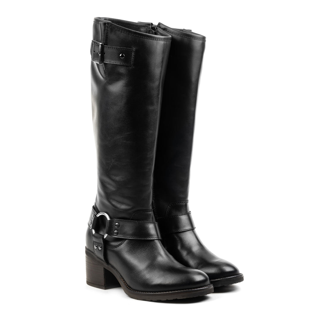 ANNIE MILAN BIKER BOOT Black Leather