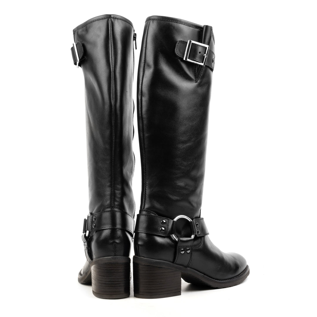 ANNIE MILAN BIKER BOOT Black Leather