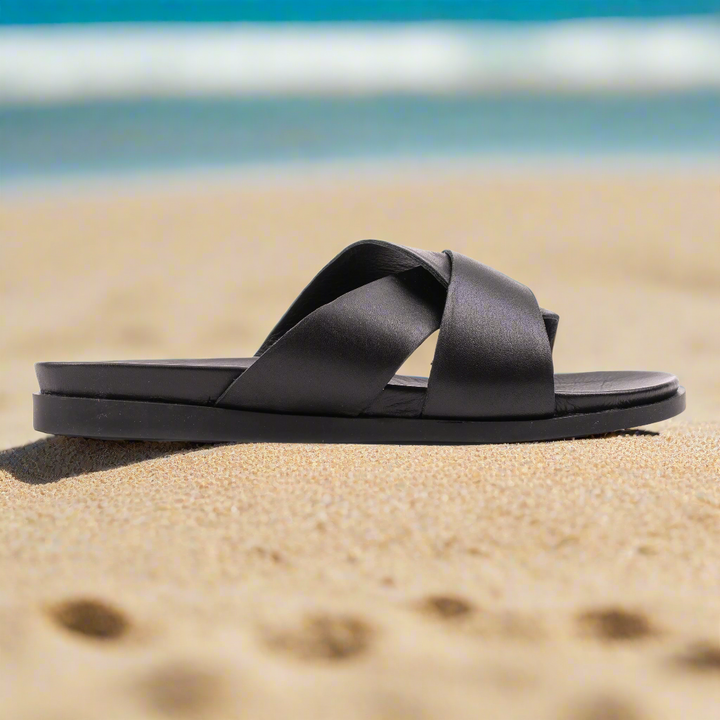 SANDAL SLIPPER WOMEN 402 Black Leather