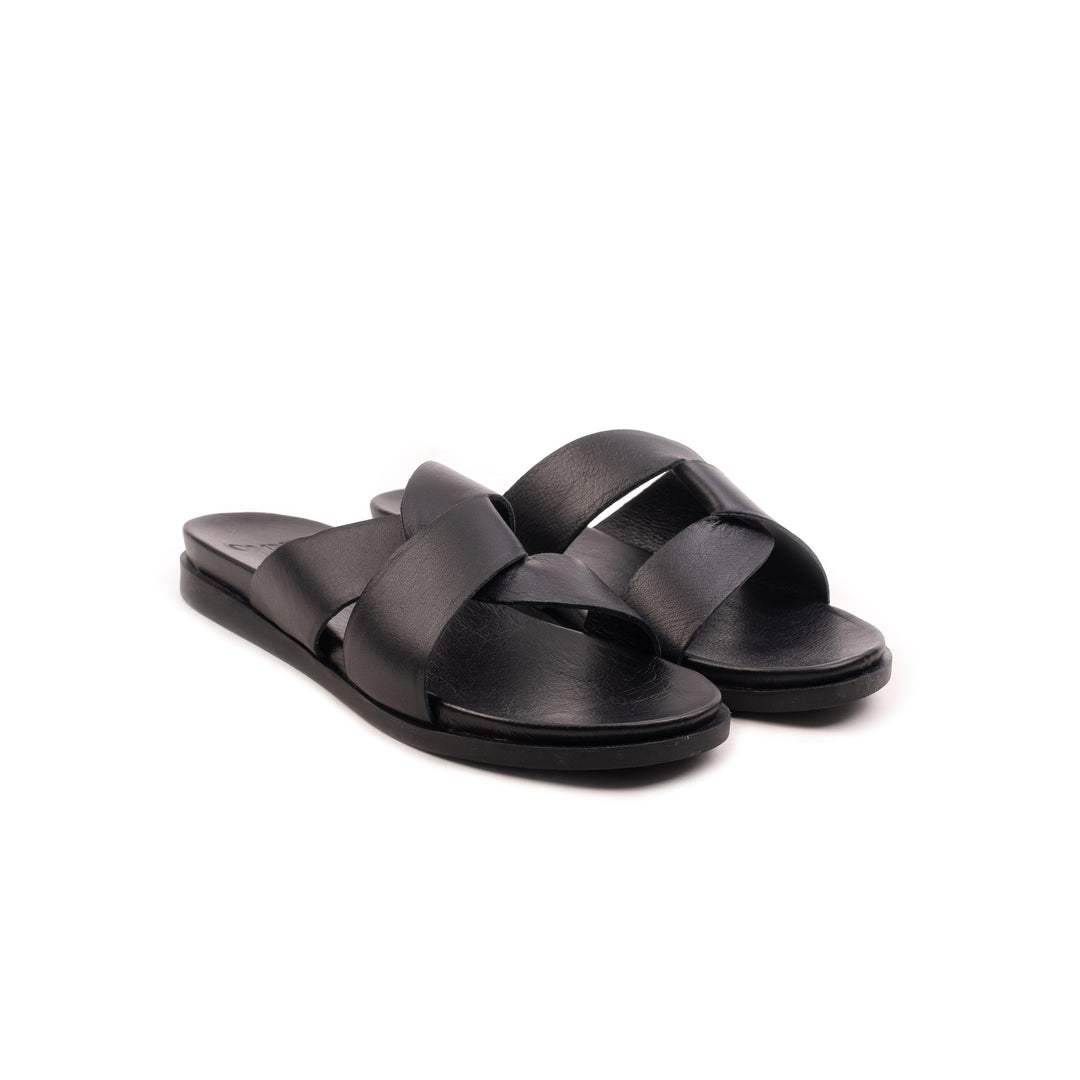 SANDAL SLIPPER WOMEN 402 Black Leather