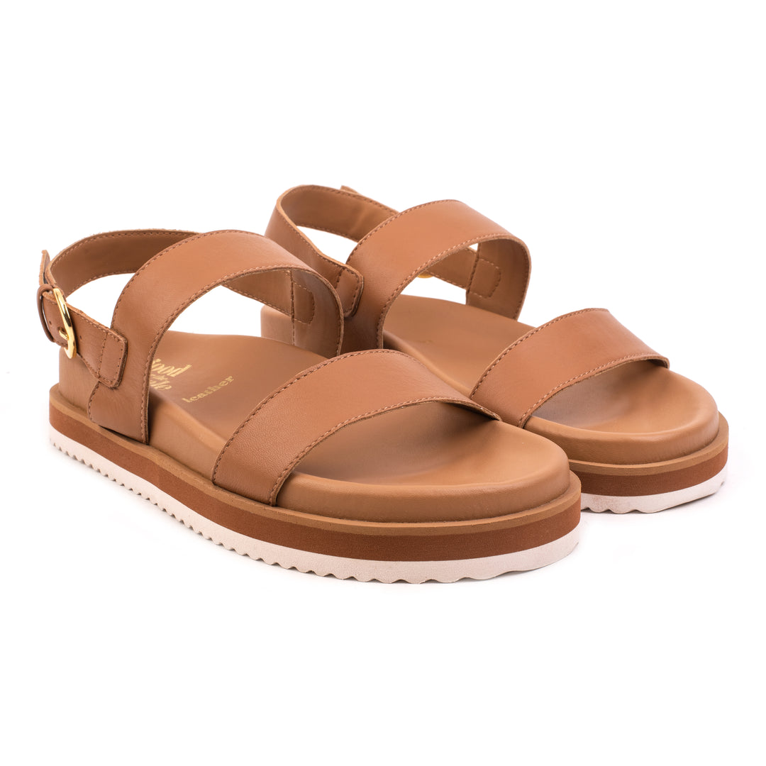 DOUBLE STRAP SANDAL LADIES Tan Leather