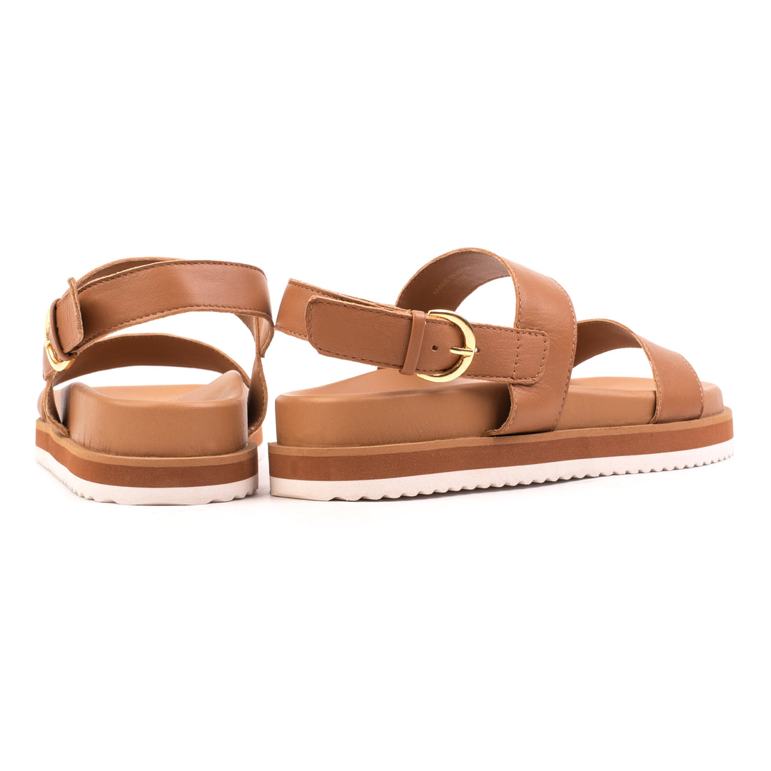 DOUBLE STRAP SANDAL LADIES Tan Leather