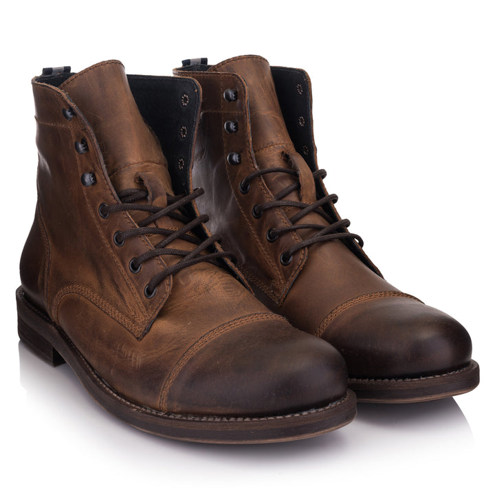 BERET ANKLE LACE BOOT Cognac Leather Pull Up