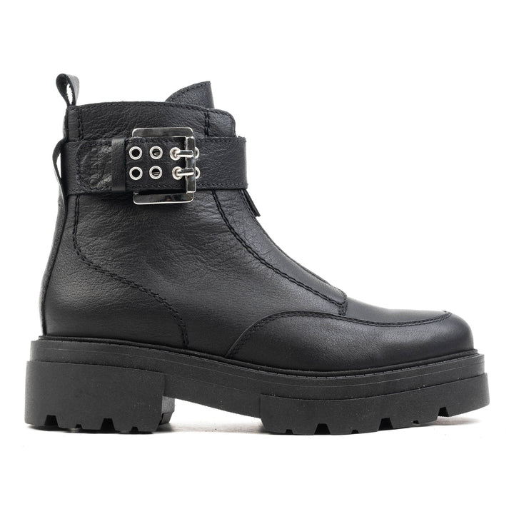 SHARI ANKLE ZIP Black Leather