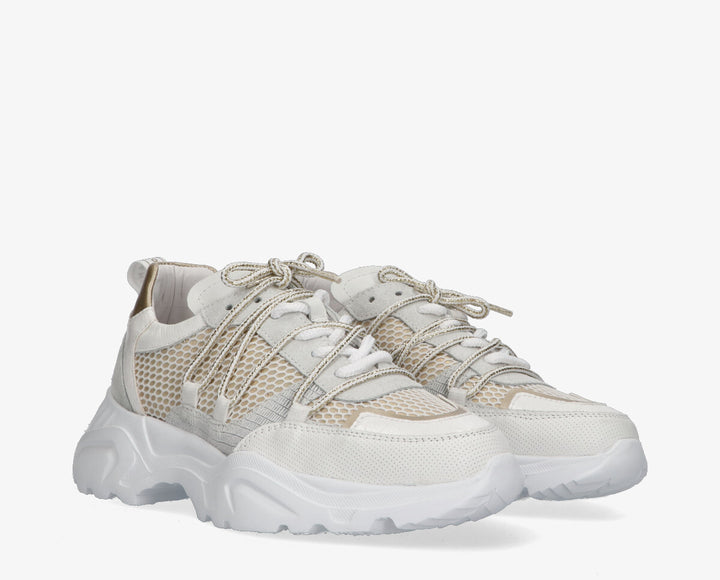 ALICIA SNEAKER White/Gold Leather