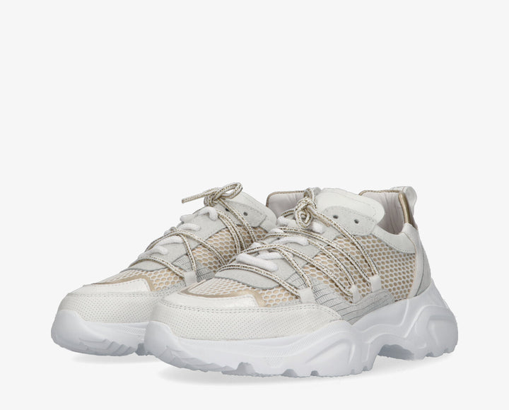 ALICIA SNEAKER White/Gold Leather