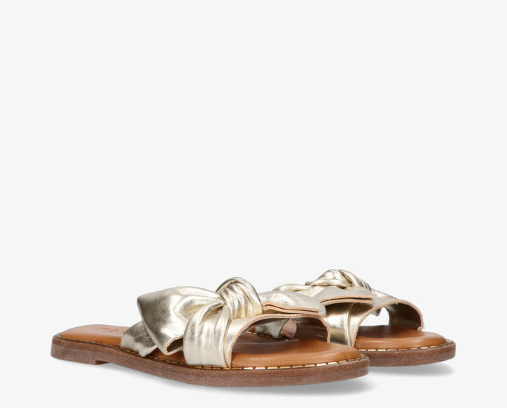 AUDREY BOW SLIPPER Platino Gold Leather