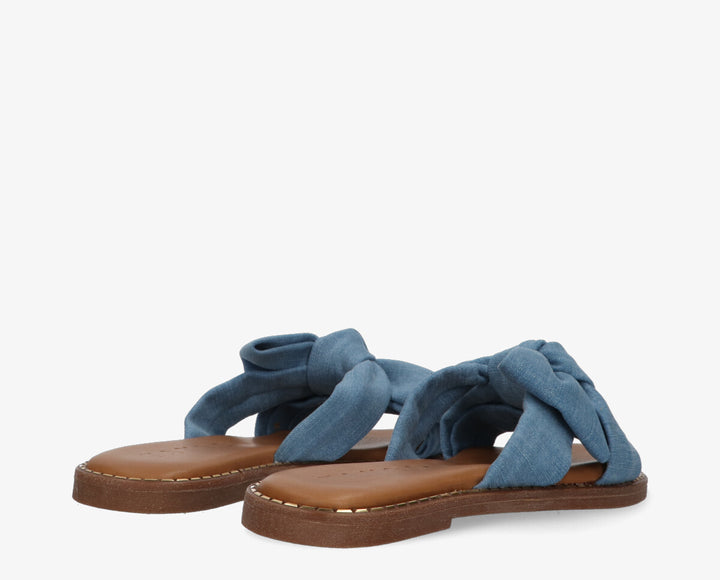 AUDREY BOW SLIPPER Denim Blue Leather