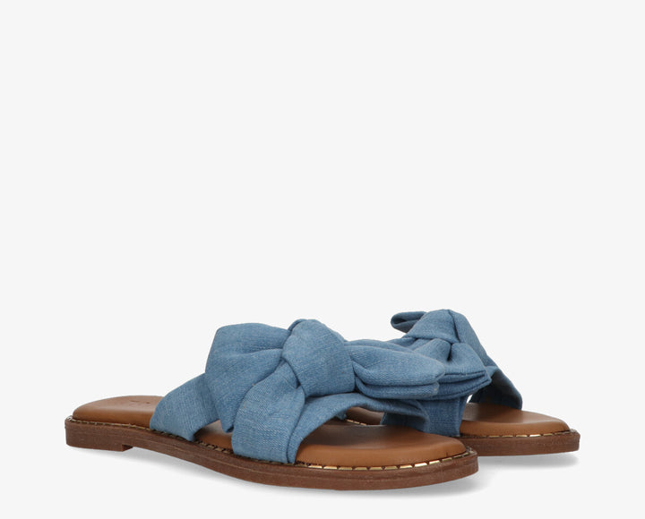 AUDREY BOW SLIPPER Denim Blue Leather