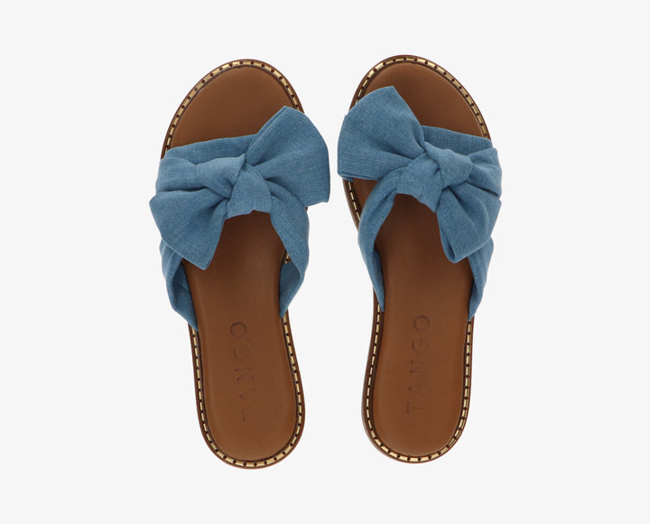 AUDREY BOW SLIPPER Denim Blue Leather