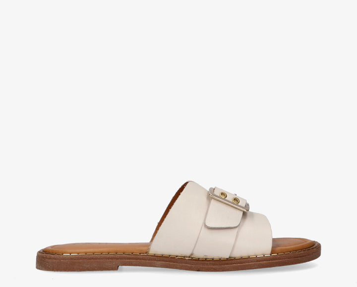 AUDREY BUCKLE SANDAL Off White Leather
