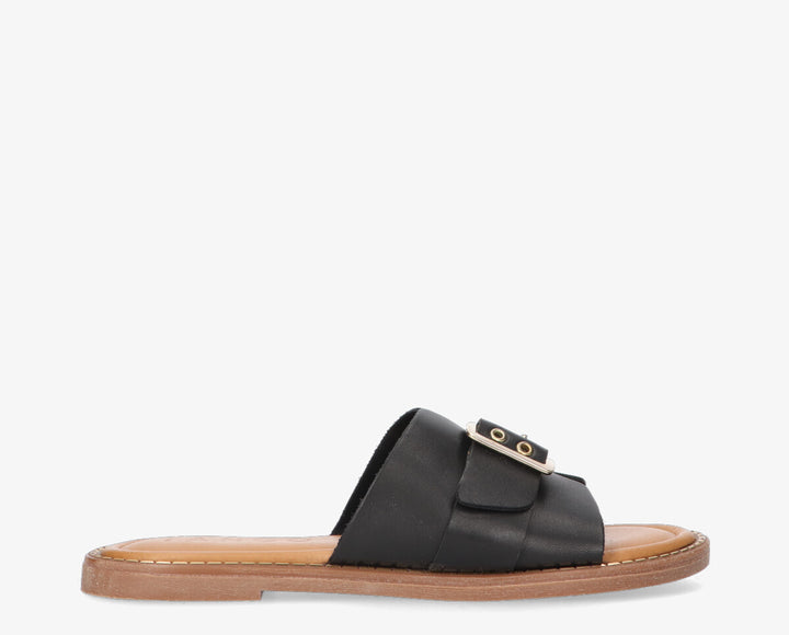 AUDREY BUCKLE SANDAL Black Leather