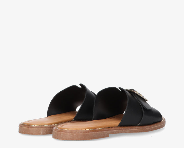 AUDREY BUCKLE SANDAL Black Leather