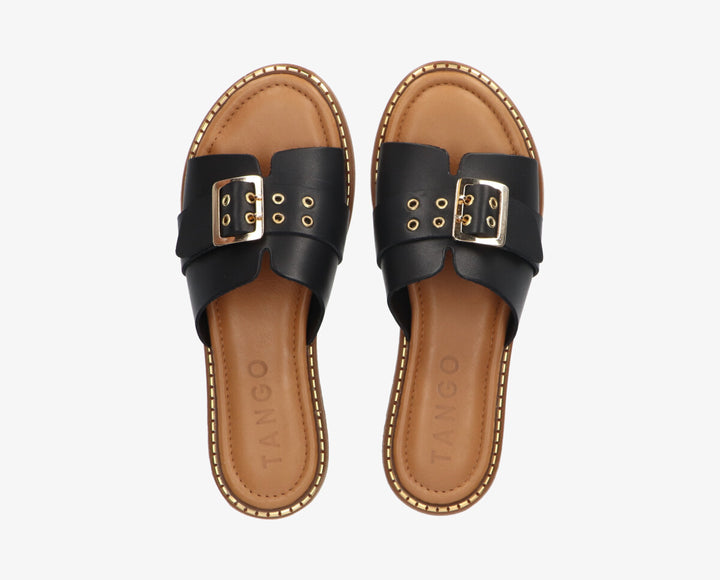 AUDREY BUCKLE SANDAL Black Leather